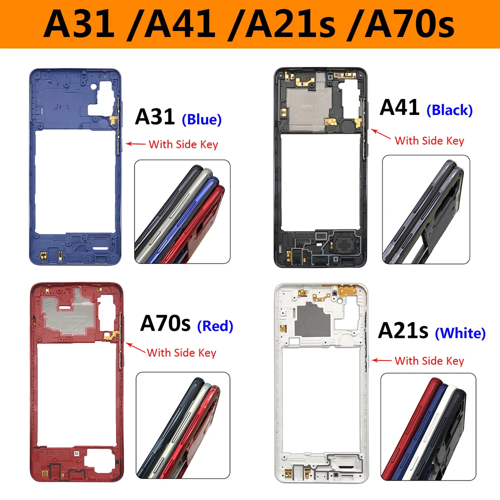 

20Pcs/Lot，For Samsung A21S A31 A41 A70S Housing Middle Frame Bezel Middle Plate Cover With Volume Power Button Side Key