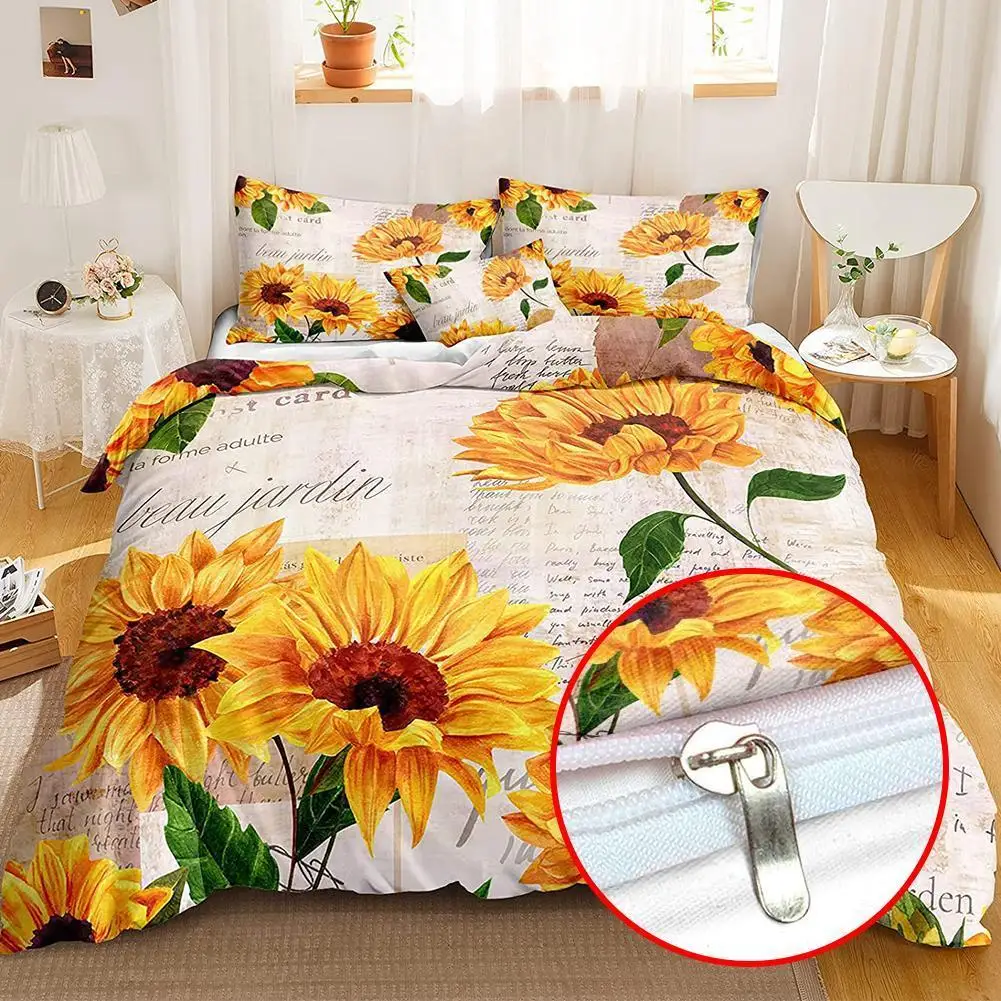 

Yellow Sunflowers Duvet Cover Set Floral Pattern Printed Bedding Set Floral Duvet Cover Bed Set Kids Bed Twin/Queen/King Size