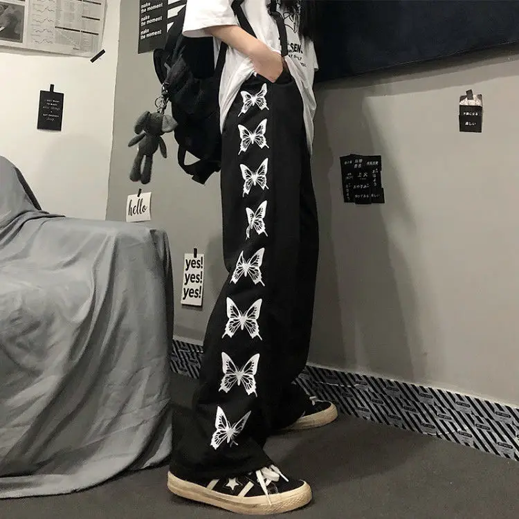 Уличные прямые брюки в стиле хип-хоп с высокой талией и принтом осень 2021