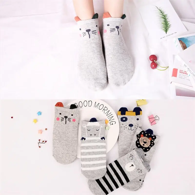 5 парт/лот Harajuku носки с ушками животных женские хлопковые короткие для девушек до