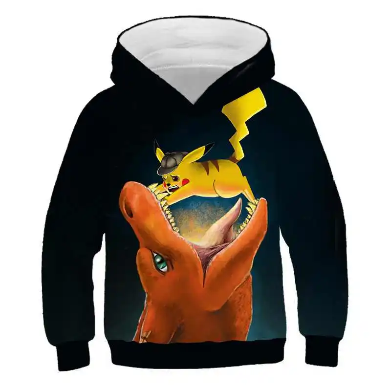 Детская куртка с капюшоном изображением покемонов толстовки Пикачу Детский