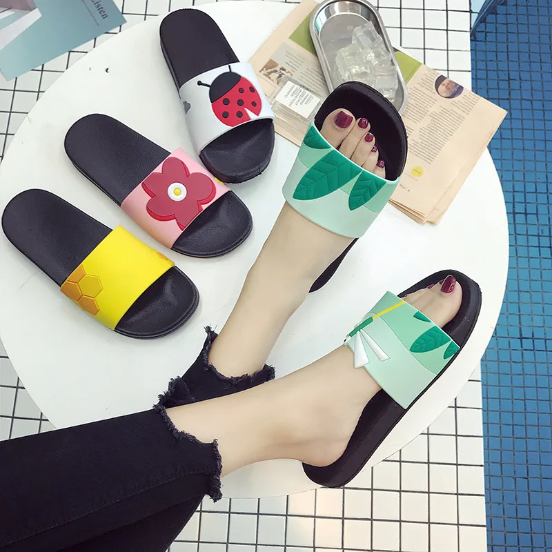 Сандалии женские с цветами пляжная обувь шлепанцы для улицы и дома Повседневные