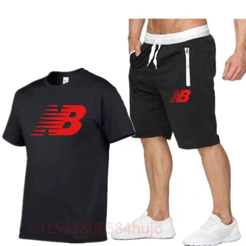 

2021 popular new NB letter printed pure cotton men's T-shirt + Sports Shorts Set high quality pure cotton T-shirt sports running