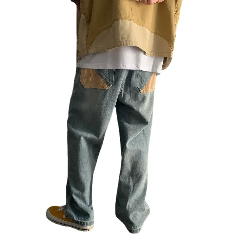 

Spring 2021 Casual Jeans Men's Popular Logo Patchwork Pants Loose Straight Leg Versatile Trousers