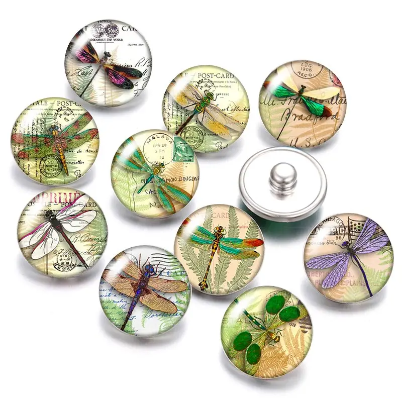 Симпатичная Стрекоза Винтаж 18 мм кнопки 10 шт. круглые фото кабошоны
