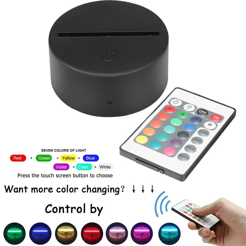 

3D with Remote Control Lamp Holder Light Base Lighting Fixture Indoor Touch Lamp Bases LED 7 Color Luminous Table Led Base