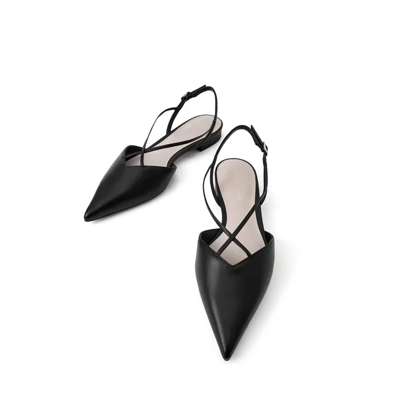 

2021 New Summer Women's Fashion Single Shoes Pointed Toe Cross Band Low Heel Slingbacks ShoesElegant Female