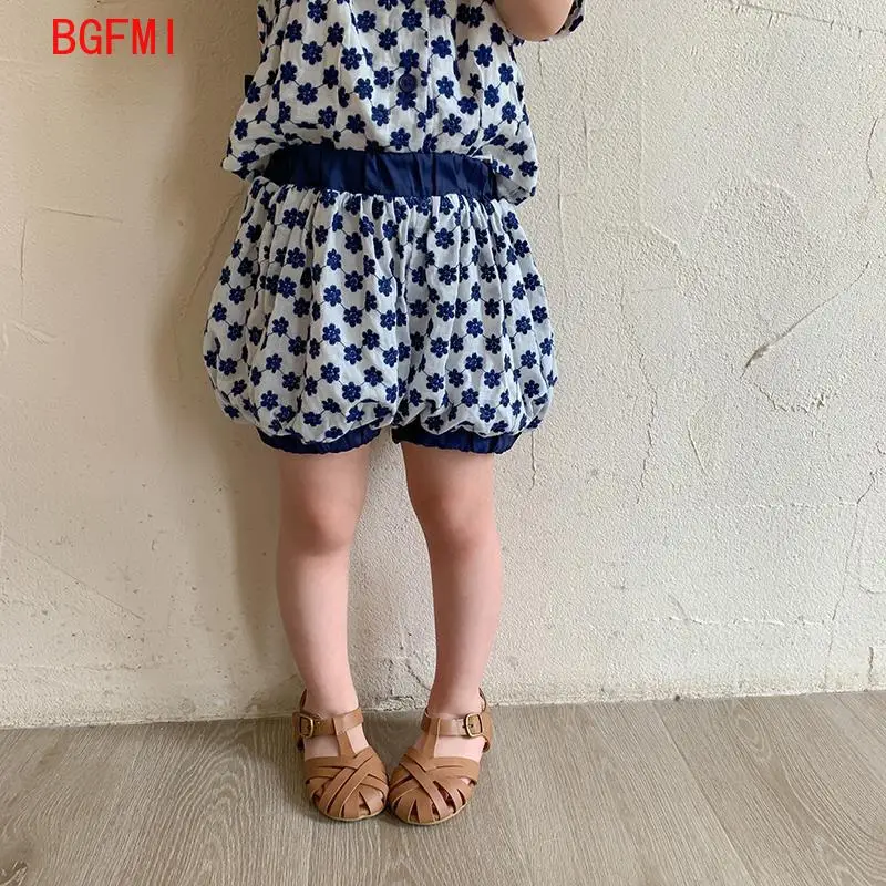 

Girl baby Summer Clothes New Kid Children's clothing Single-breasted Printed short-sleeved T-shirt + Lantern shorts 2-pcs set