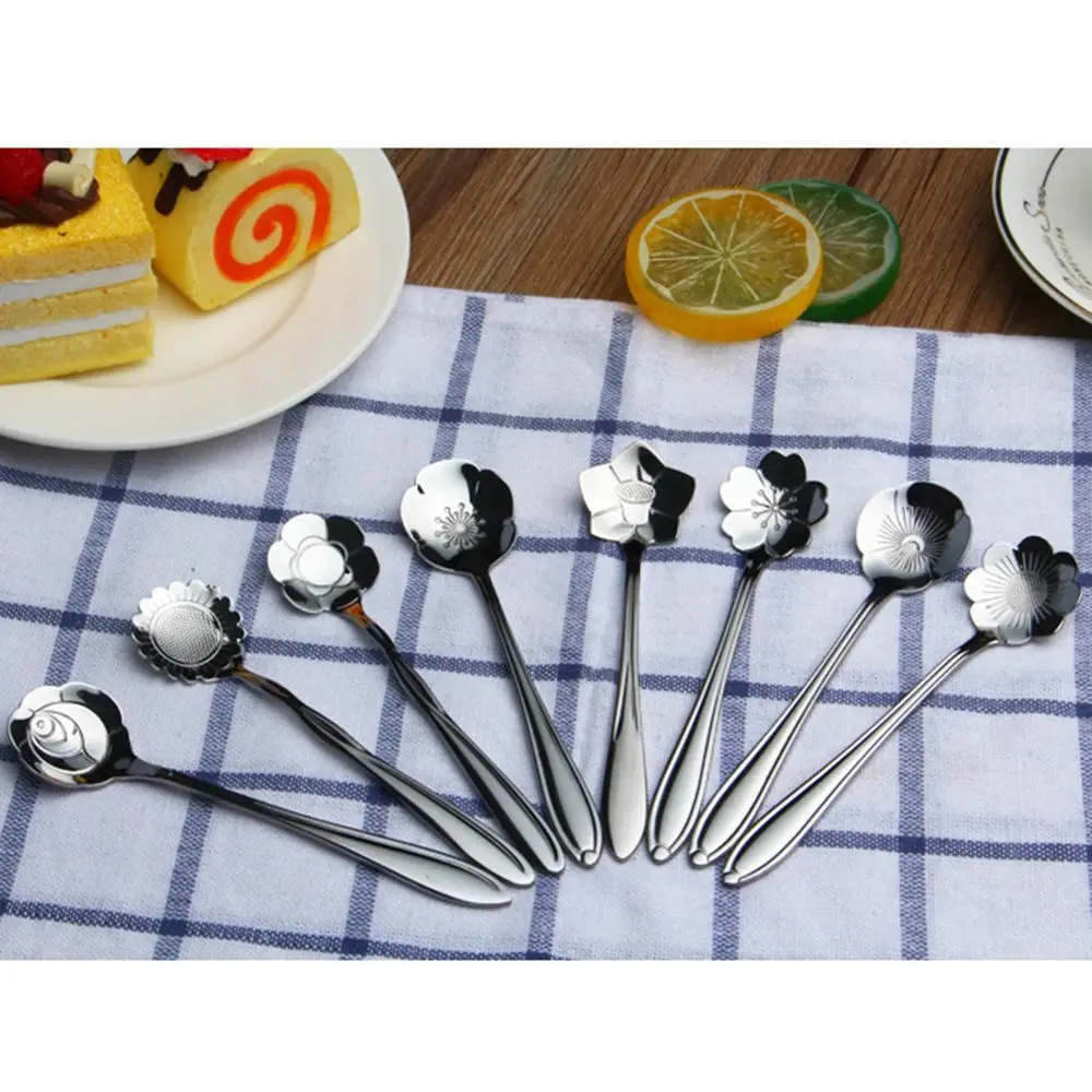 2019 Новинка 1 шт. ложка цветок Форма Нержавеющая сталь серебро чайная кофейная