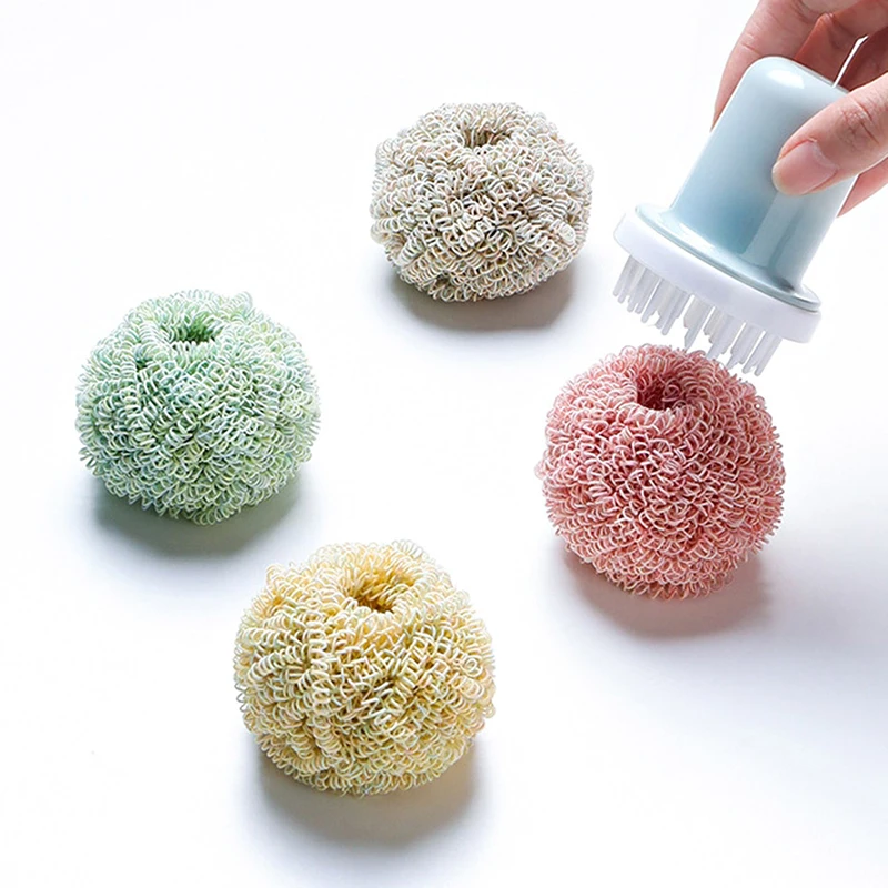 Kitchen Cleaning Brush Nanofiber Ball with Handle for Strong Decontamination Tools Random Color | Дом и сад