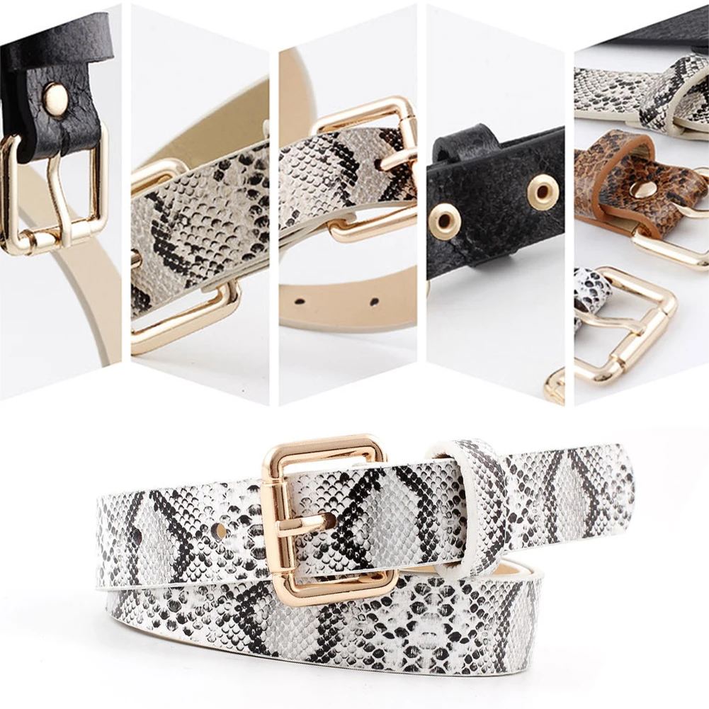 

Shopping Strap Snakeskin Print Gift Waistband PU Leather Luxury Dress Jeans Fashion Adjustable Women Belt Pin Buckle Party