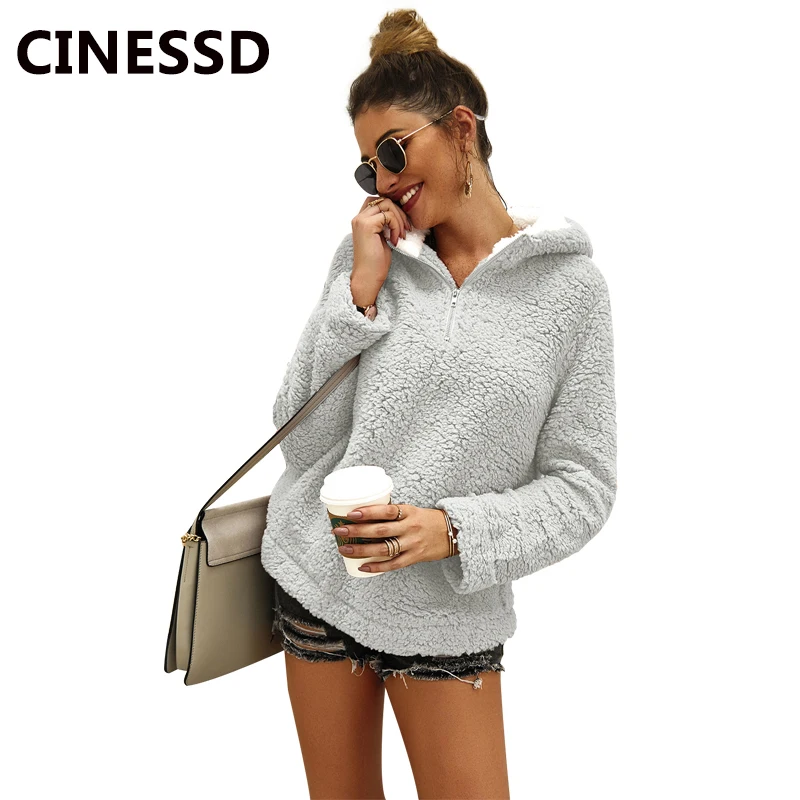 CINESSD Для женщин толстовки с капюшоном худи однотонные длинным рукавом на молнии