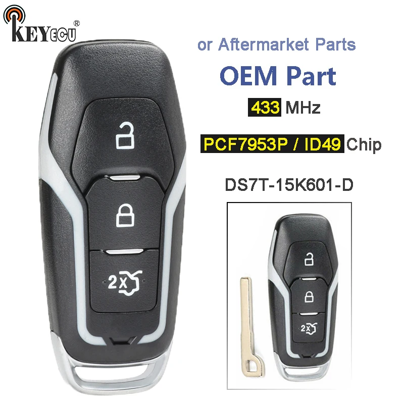 KEYECU ASK 433MH DS7T 15K601 D OEM/ Aftermarket запчасти смарт 3 кнопки дистанционного ключа Fob для Ford