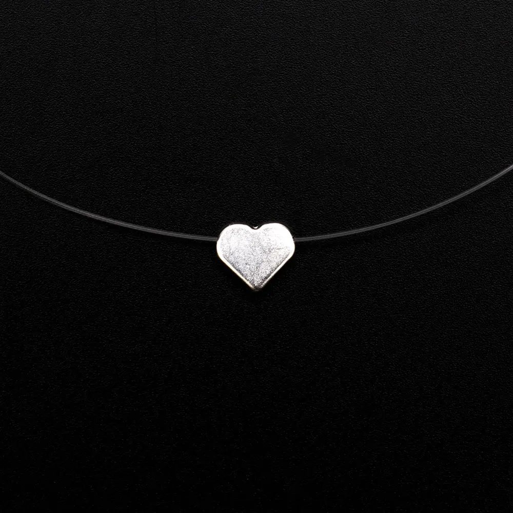 Heart Shape Женская прозрачная леска ожерелье невидимое ожерелье с подвесками на цепочке стразы колье ожерелье s ключица силиконовая цепь - Окраска металла: Heart Shape