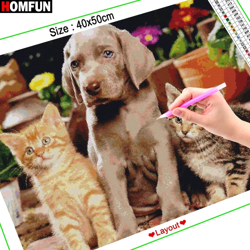 HOMFUN Роспись Даймонд Full Square/Round Drill 5D DIY "Собака, кошка, животное" Вышивка бисером Rhinestone Cross Stitch Decor on.