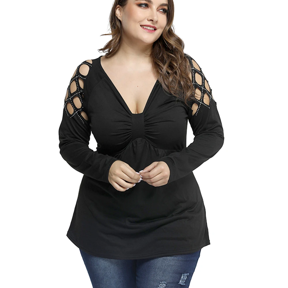 6XL Женская Сексуальная футболка с глубоким v образным вырезом женские топы плюс