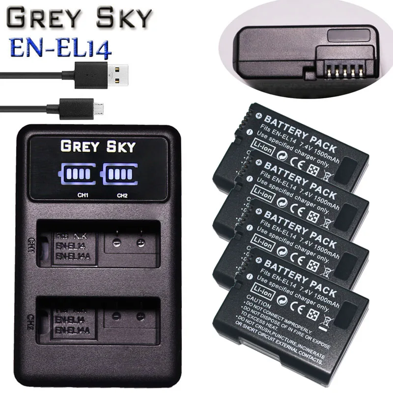 4x1500mAh EN-EL14 EN EL14 EN-EL14a батарея + LCD двойное зарядное устройство для Nikon P7800 P7100 D3400 D5500