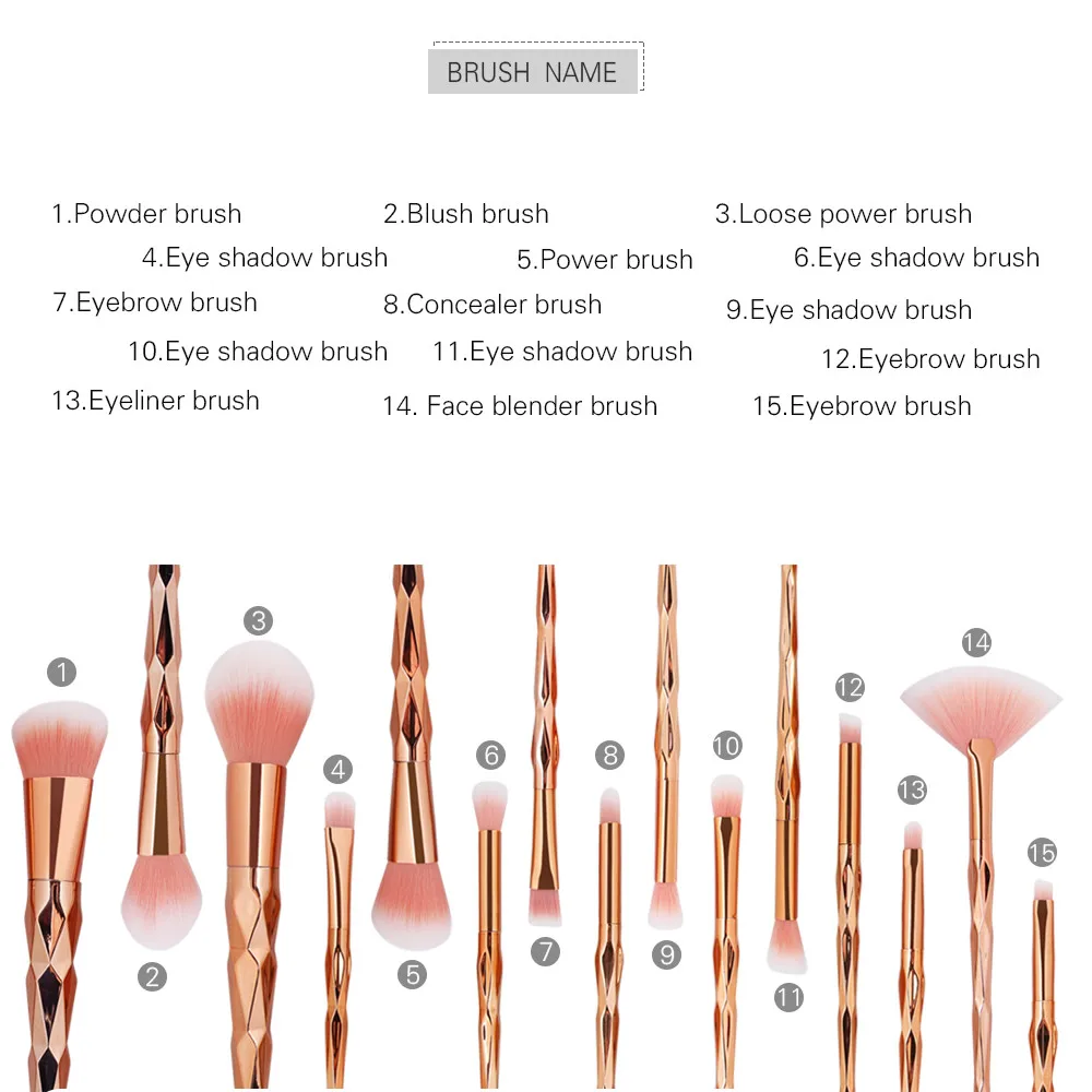 

Rose Gold Makeup Brush Set Powder Cream Repairing Eye Shadow Lip Multi-Function Combination Tool 15 Pcs makeup brush set