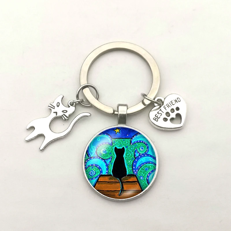 Креативный кулон в виде милой кошки кота лапы брелок со стеклянным круглым