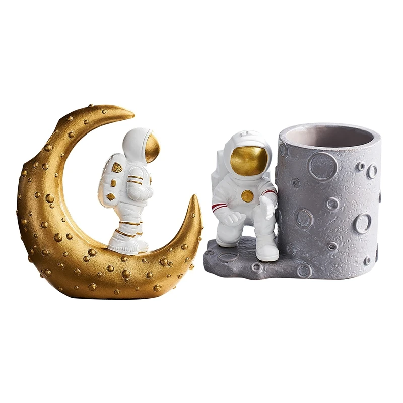 

1Pcs Cosmonaut Statues Desk Astronaut Pen Holder Figurines For Interior Decoration Bookshelf Office Astronaut Gift