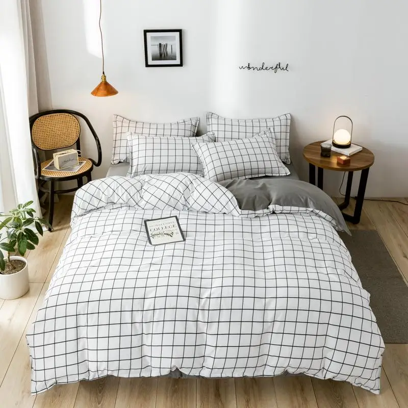 

15 Classic bedding set 5 size grid bed cotton 4pcs/set AB side duvet cover set Pastoral bed sheet