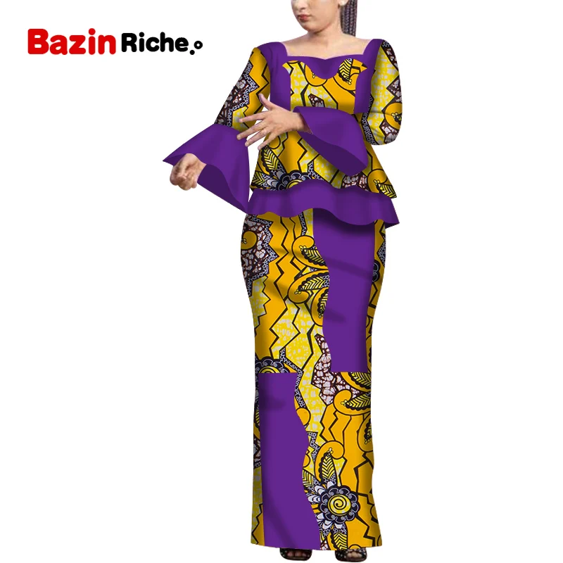 

Spring Long Sleeve Skirt Sets Dashiki African Dresses for Women WY6774