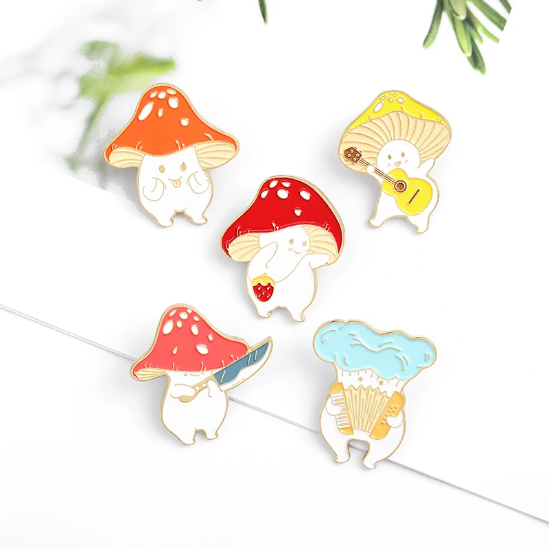 

Kawaii yellow blue red music-loving mushroom brooch Guitar organ Cartoon enamel pin bag clothe lapel pin jewelry gift for friend