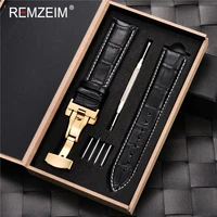 remzeim men women replace 16 17 18 19 20 21 22 23 24mm genuine leather strap watch band with watchband box watch accessories