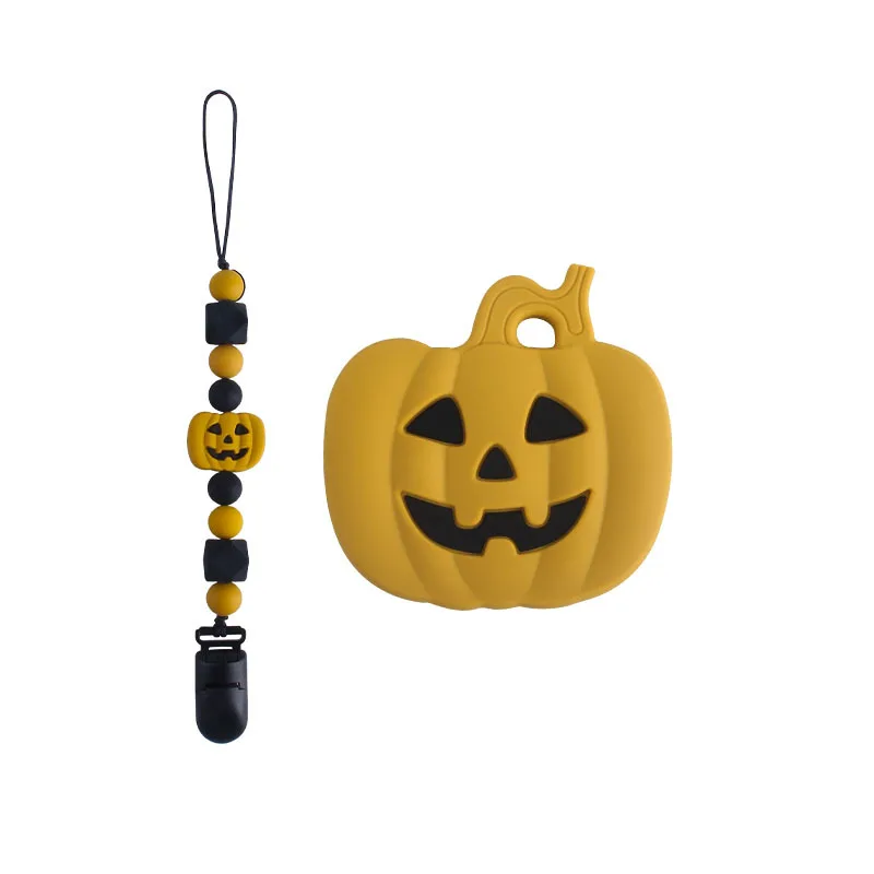 

Baby Teether Halloween Pumpkin Teether Natural Teething Grasping Toy Silicone Bead Toddler Teether Newborn DIY Baby Gift