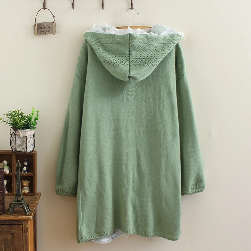 Женские однотонные вязаные кардиганы с кружевом и оборками повседневная