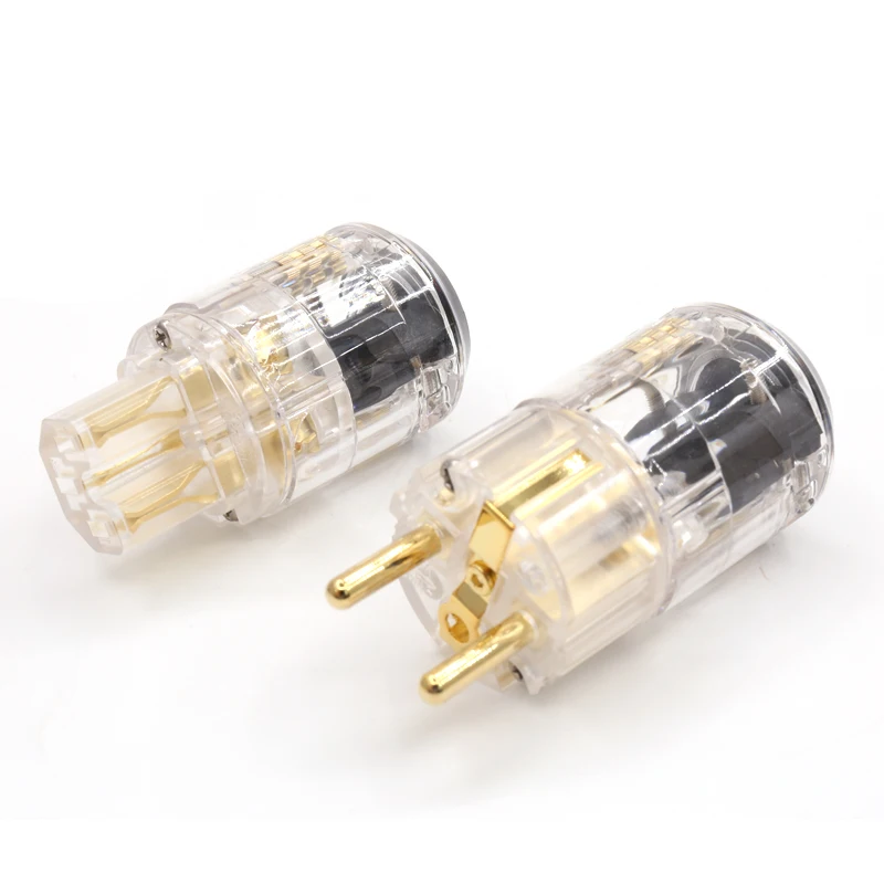 Hi-Fi прозрачный позолоченный удлинитель питания EUR Schuko штекер IEC 1 пара и гнездо |