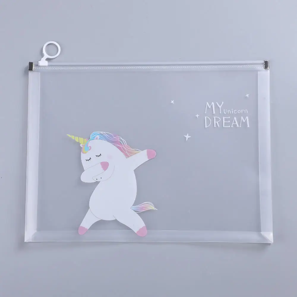 Прозрачная сумка А4 на молнии с маленьким динозавром единорогом цветком планетой