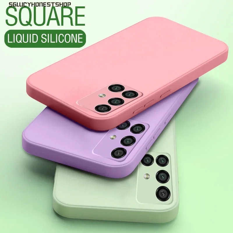 

New Luxury Original Square Liquid Silicone Soft Case For Samsung Galaxy A52 A72 A42 5G A51 A71 M31 M51 A21S S21 Plus Phone Cover