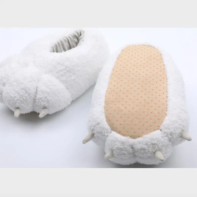 

Toddler Child Kids Winter Stuffed Fuzzy Home Slippers Cute Cartoon Polar Bear Paw Shape Plush Toy Cosplay Animal Shoes
