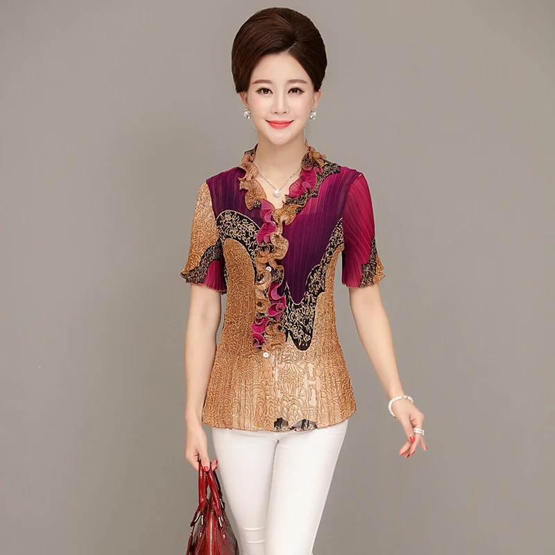 Женская шифоновая блузка с коротким рукавом и цветочным принтом элегантная