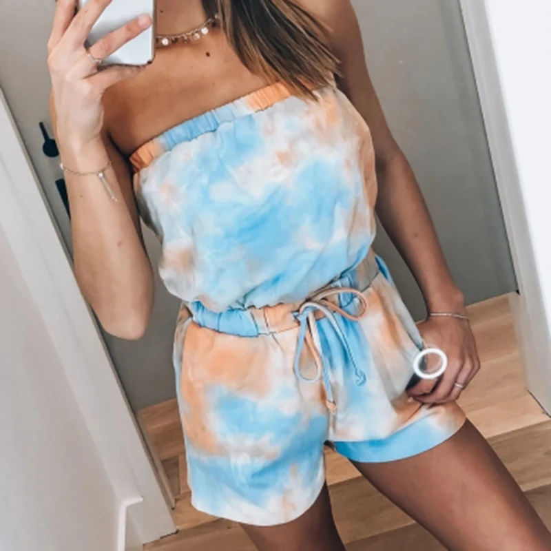 

Женский спортивный костюм из 2 предметов, Топ без бретелек и шорты, одежда для сна, размер S-XXL, лоскутный комплект для отдыха, пижамы