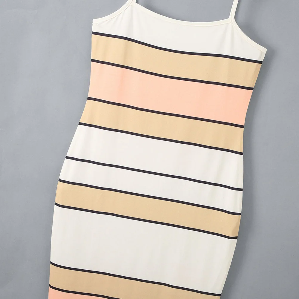 

2021Fashion New Plus Size Summer Women's Sexy Club Off-Should Striped Sleeveless Buttocks Party Skinny Tight Dress Vintage Dress