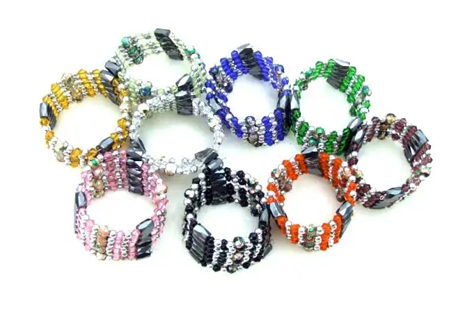 

Qingmos Wholesale 8 Round Multicolor Cloisonne Hematite Magnetic Bracelet for Women with Tibetan Silver Beads Long Necklace 29"