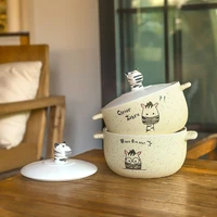 instant noodles bowl with lid cartoon pig ears creative ceramic bowl large capacity child anti scald korean soup cute wholesale