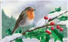 Сезонная зимняя Рождественская птица Робин на ветке дерева в снежном ландшафте 3x5 футов флаг для дома уличный внутренний Декор