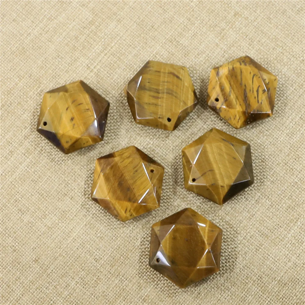 

Star of David Tiger's Eye Crystal Pendant Natural Stone Necklace Pendant Natural Stone Hexagonal Section DIY Necklace Making
