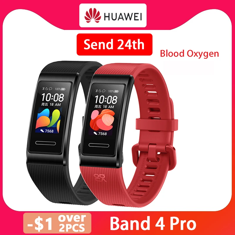 Новый смарт браслет Huawei Band 4 Pro GPS с металлической рамкой и цветным сенсорным