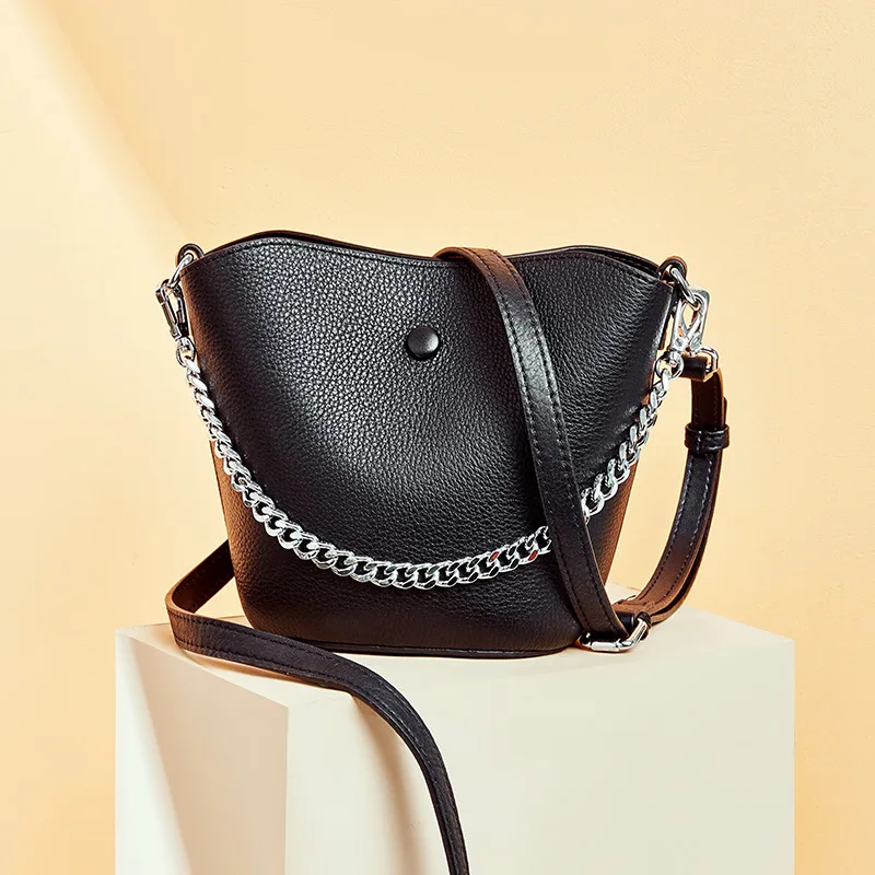 

CASMOR New Style WOMEN'S Leather Bags Korean-style Fashion Full-grain Leather Mini Size Bags Shoulder Handbag Bucket Bag