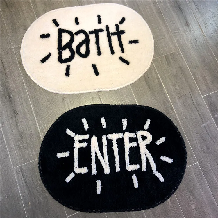 

Bedroom Bathroom Balcony Door Mat Carpet Oval Letter Non-slip Bath Water Absorption Foot Pad