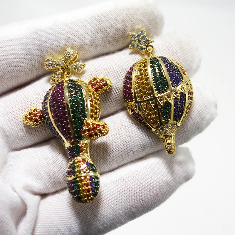 

Luxury Trendy Geometry Design Asymmetry Full Mirco Paved Crystal Zircon Naija Wedding Drop Earring Fashion Jewelry