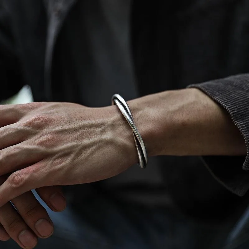 

Personality Fashion Retro Twist Braided Opening Adjustable Size High Quality Metal Bracelet Men's Charm Jewelry Gifts