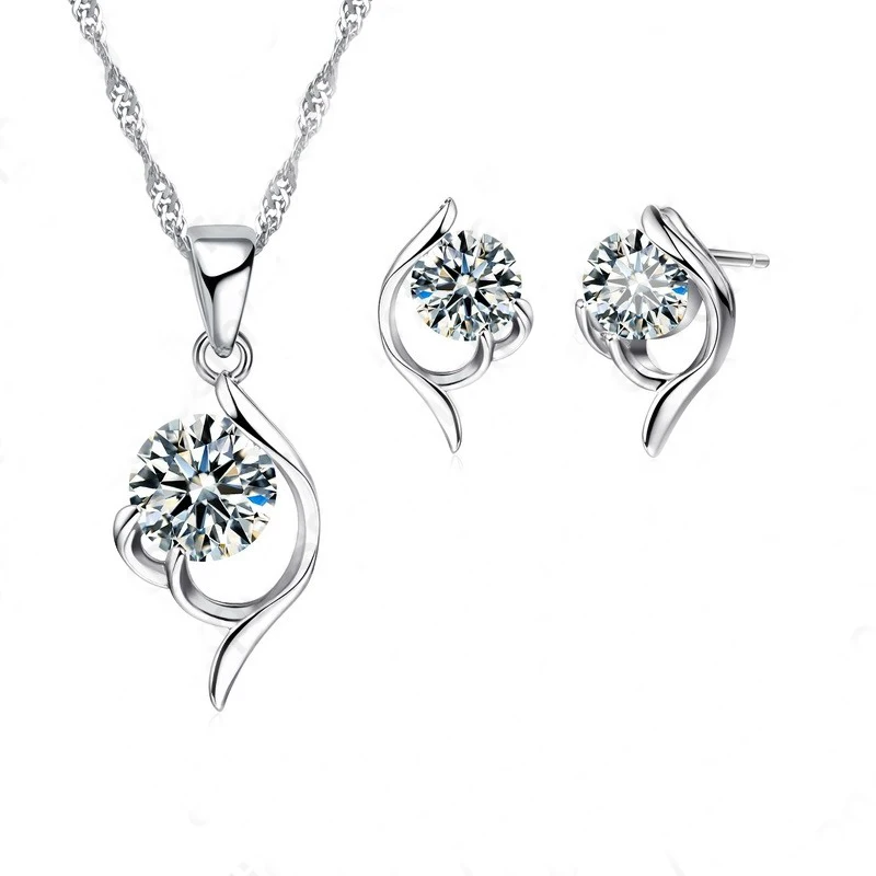 Женский комплект из колье и серёг серебра 925 пробы|engagement sets|silver jewelry925 sterling silver jewelry