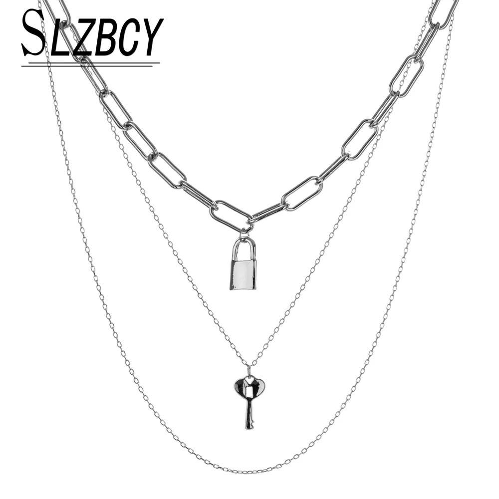 Женское ожерелье с подвеской на замке многослойная цепочка из сплава
