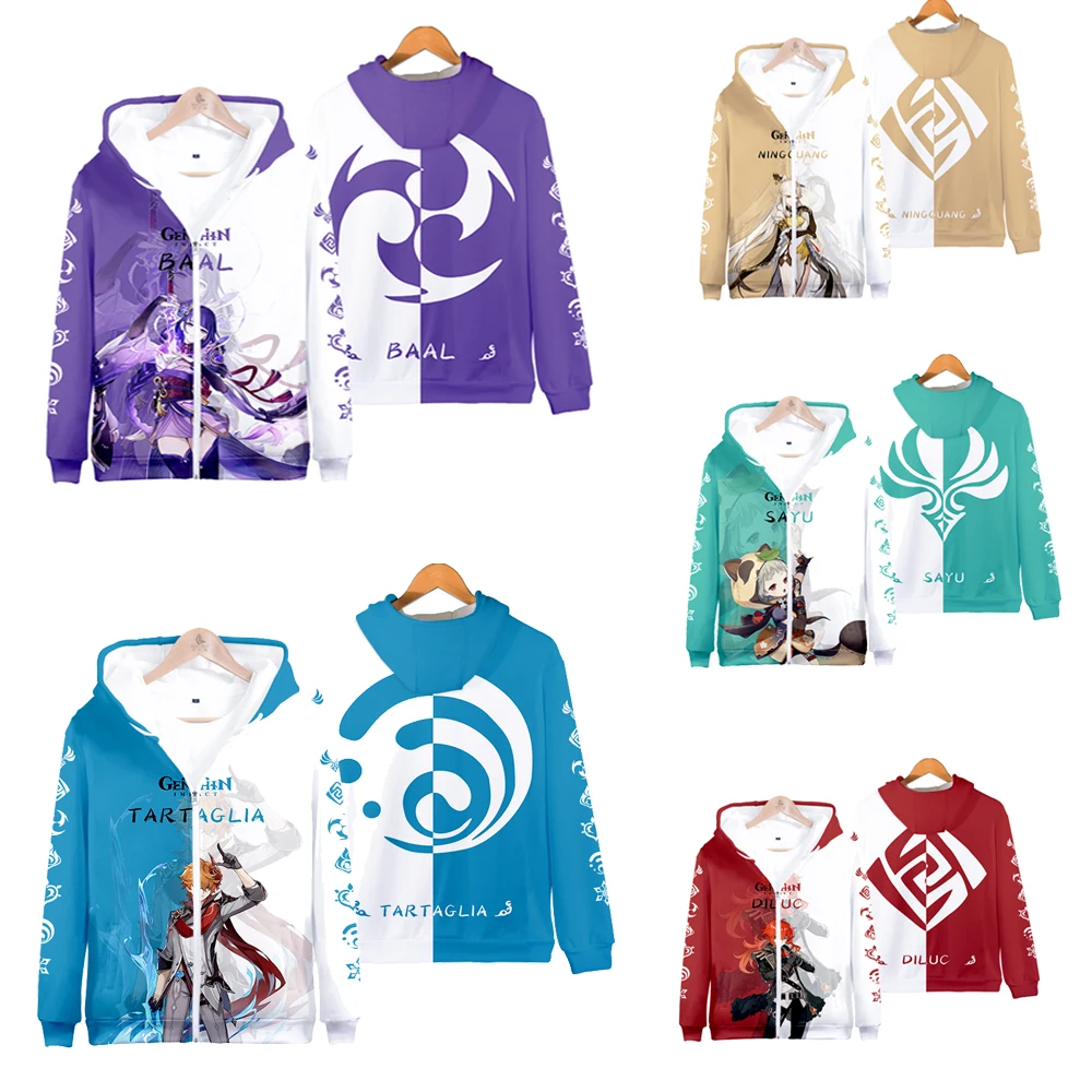 

Мужская толстовка осень 3D Genshin толстовка с капюшоном на молнии Косплей Костюм Мона кейя Кли дилук Венти паймон чжунглай Кекин ганью унисекс