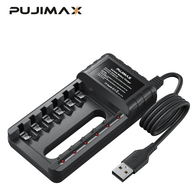 

PUJIMAX Fast Battery Charger 6 Slots Universal USB Plug Overcharge Protection For AA/AAA/Ni-MH Battery High Quality Charge Tool